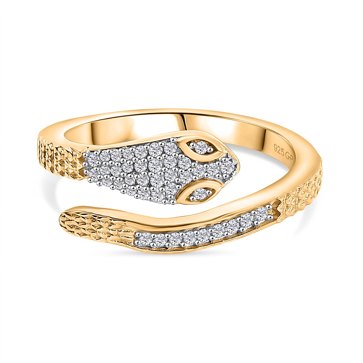 GP Serpentine Collection - White Zircon & Blue Sapphire Ring in 18K Vermeil Yellow Gold Plated Sterling Silver