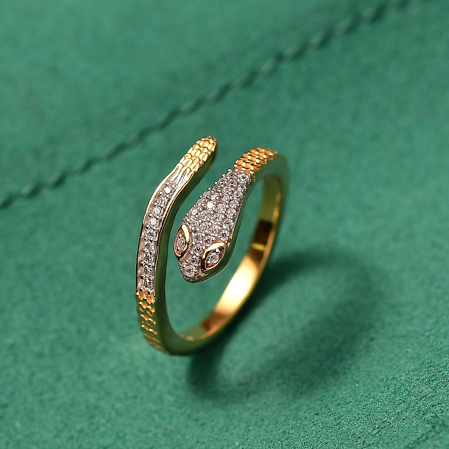 GP Serpentine Collection - White Zircon & Blue Sapphire Ring in 18K Vermeil Yellow Gold Plated Sterling Silver