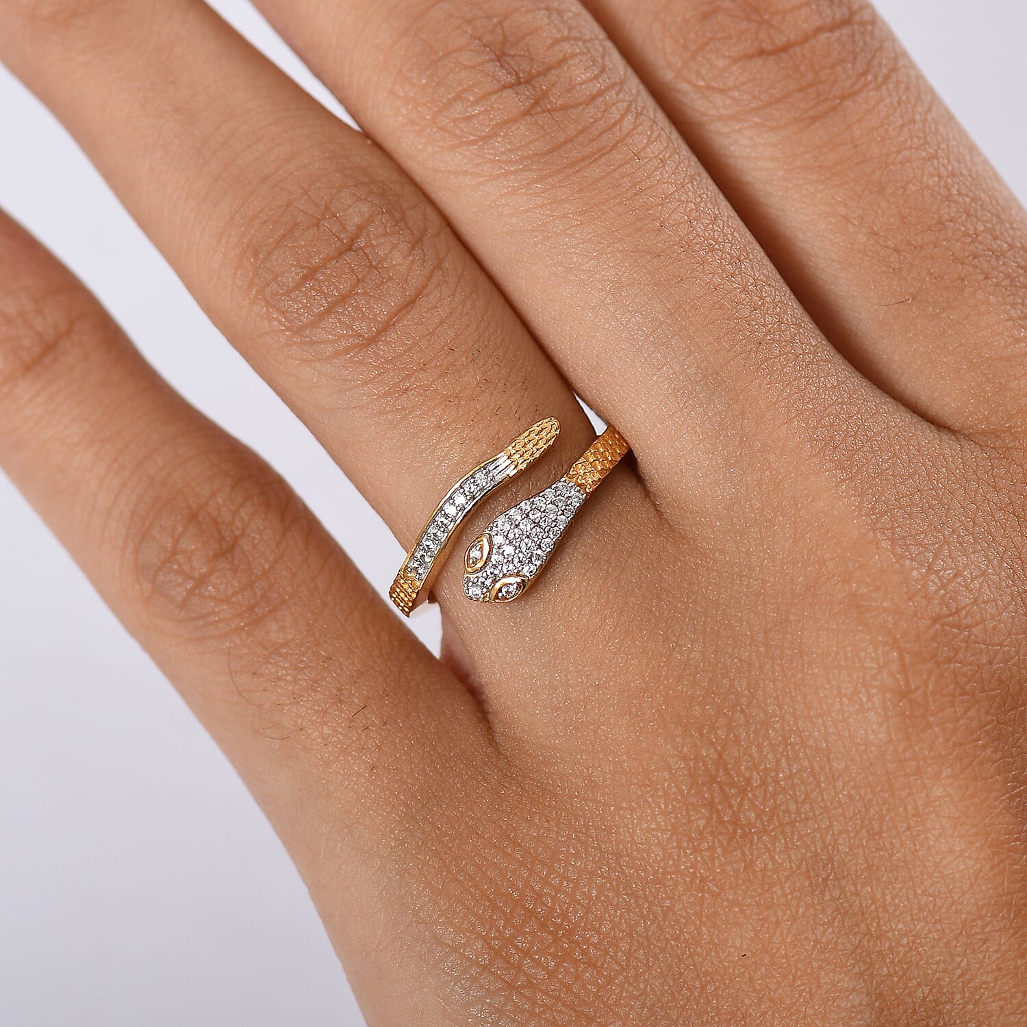 GP Serpentine Collection - White Zircon & Blue Sapphire Ring in 18K Vermeil Yellow Gold Plated Sterling Silver