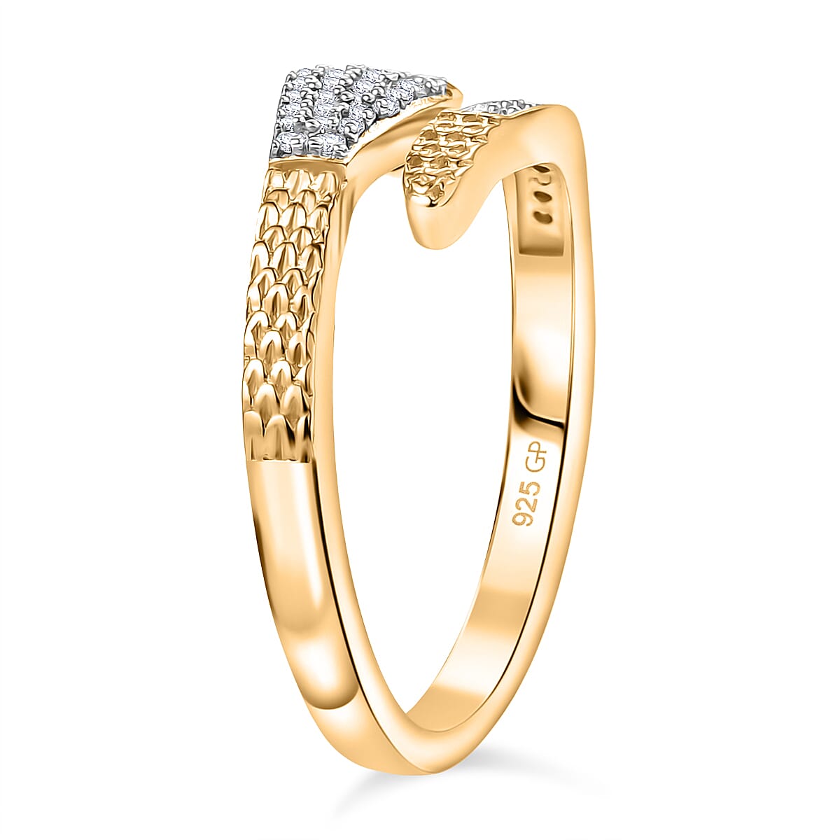 GP Serpentine Collection - White Zircon & Blue Sapphire Ring in 18K Vermeil Yellow Gold Plated Sterling Silver