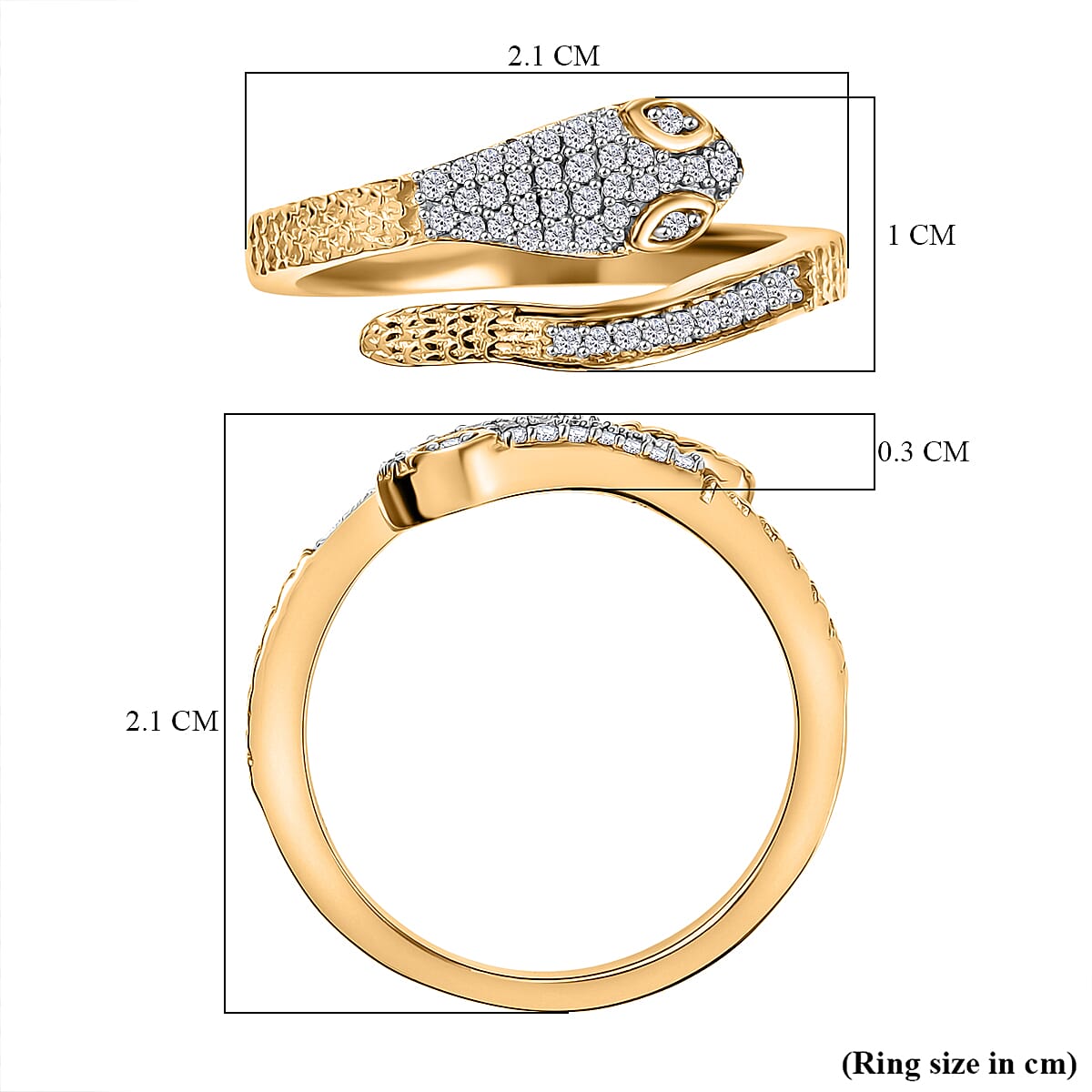 GP Serpentine Collection - White Zircon & Blue Sapphire Ring in 18K Vermeil Yellow Gold Plated Sterling Silver