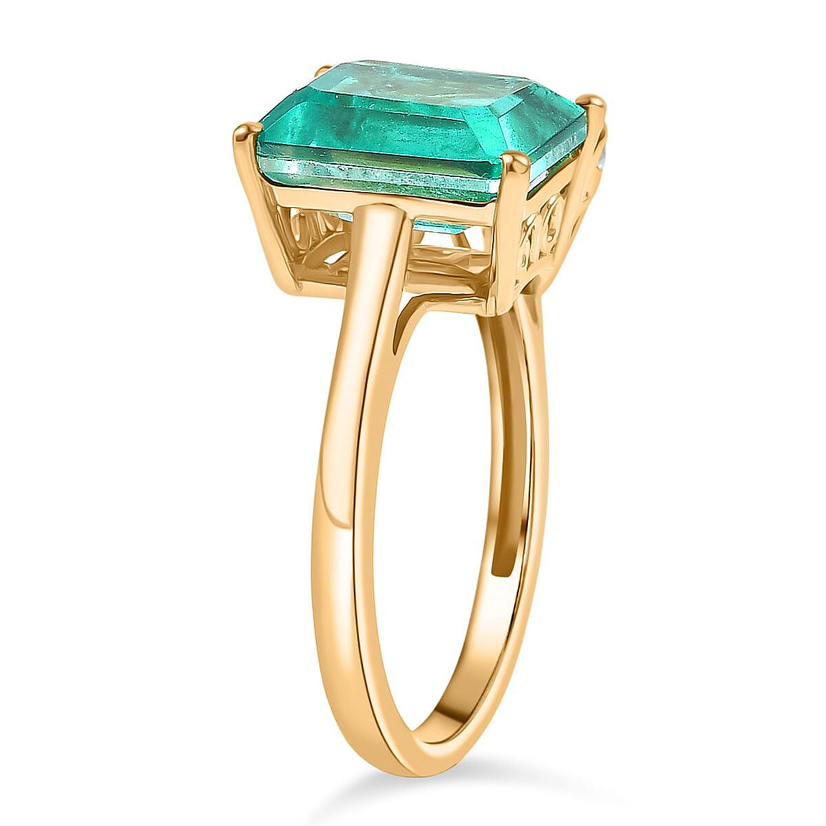 Djoy Emeraldine Quartz & White Topaz Ring in 18K Yellow Gold Plating Sterling Silver 6.16 Ct.