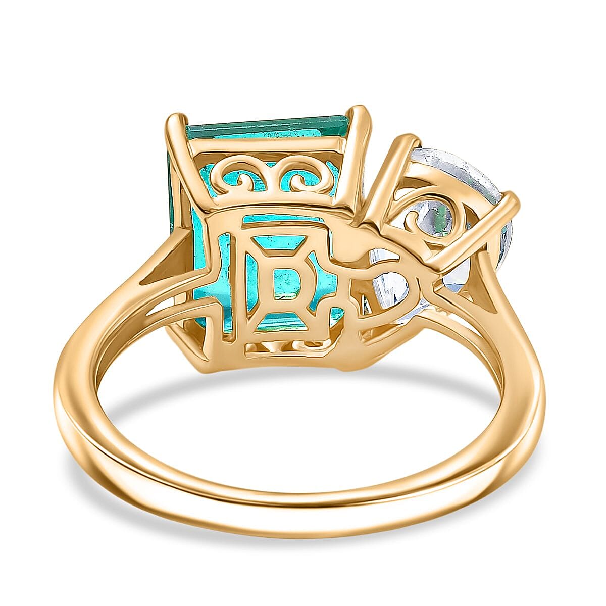 Djoy Emeraldine Quartz & White Topaz Ring in 18K Yellow Gold Plating Sterling Silver 6.16 Ct.
