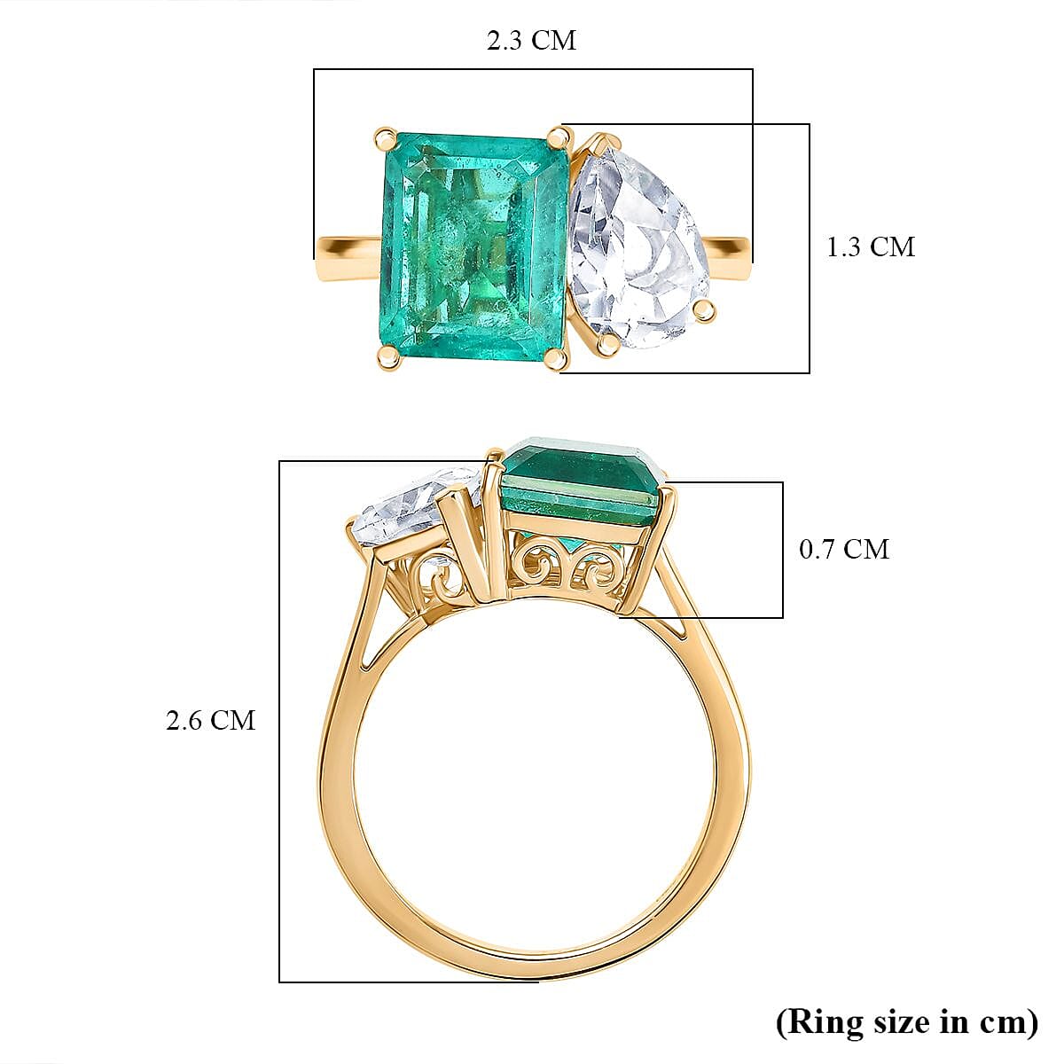 Djoy Emeraldine Quartz & White Topaz Ring in 18K Yellow Gold Plating Sterling Silver 6.16 Ct.