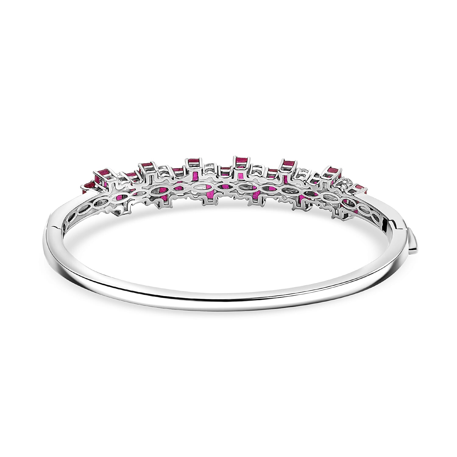 AAA African Ruby & Zircon Full Bangle in Rhodium Overlay Sterling Silver 11.49 Ct.