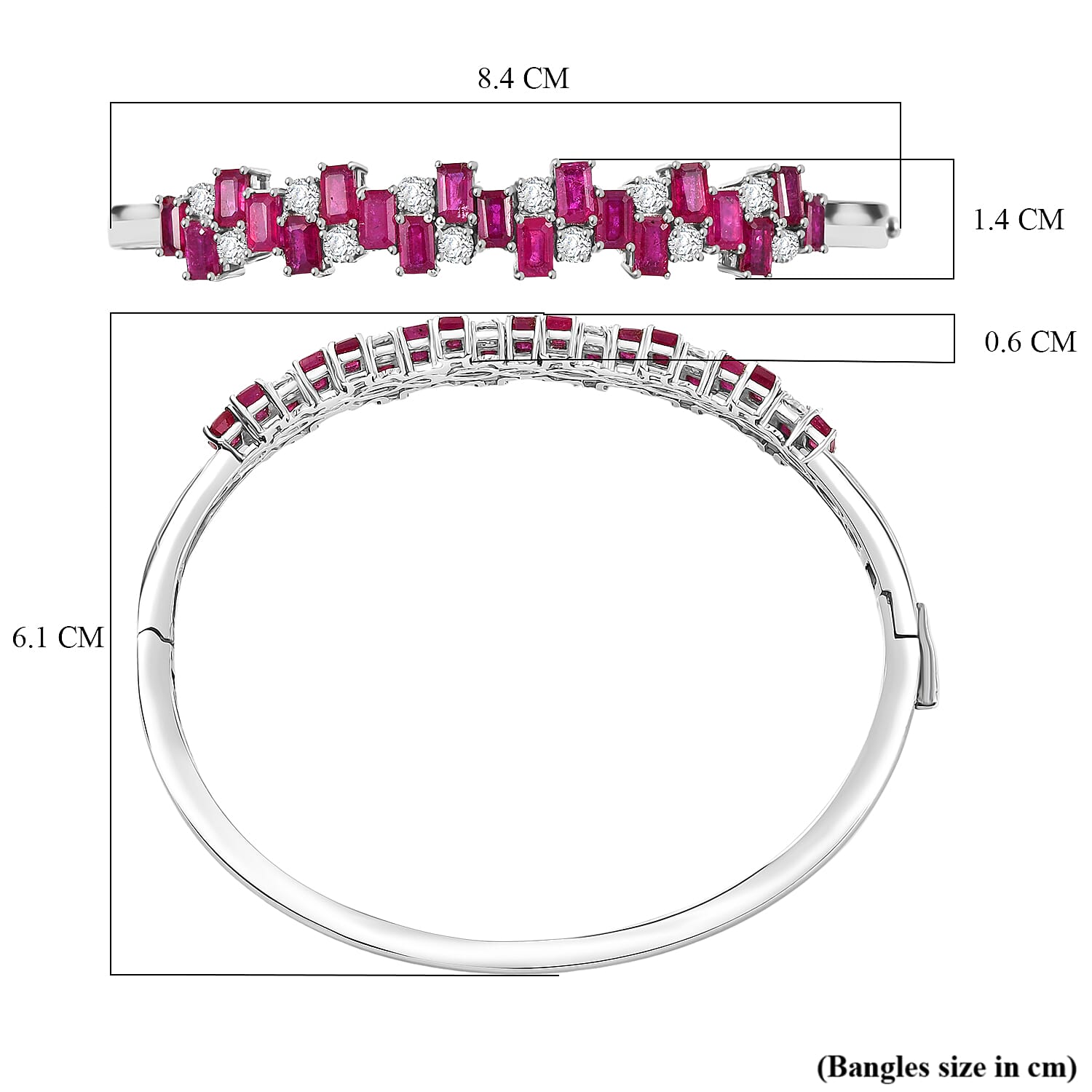 AAA African Ruby & Zircon Full Bangle in Rhodium Overlay Sterling Silver 11.49 Ct.