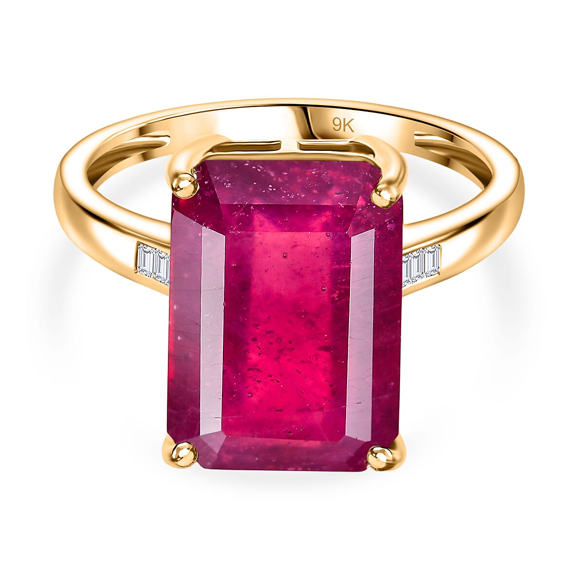 One Time Deal - 9K Yellow Gold AAA  Rare Size OC14x10 African Ruby & White Diamond Ring 11.23 Ct.