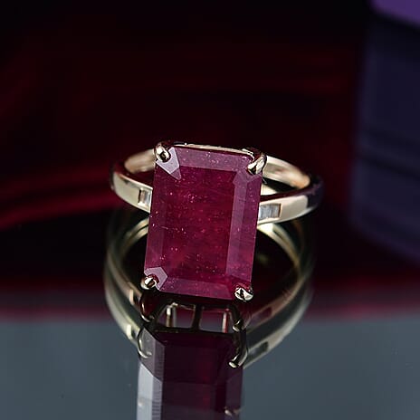 One Time Deal - 9K Yellow Gold AAA  Rare Size OC14x10 African Ruby & White Diamond Ring 11.23 Ct.