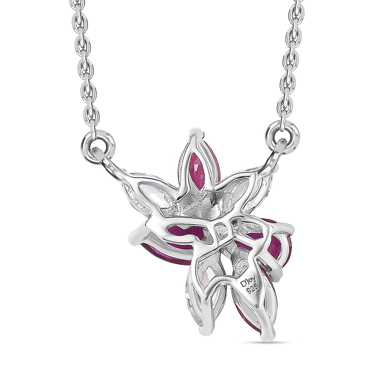 African Ruby & White Zircon Necklace (Size - 20) in Rhodium Overlay Sterling Silver 2.75 Ct.