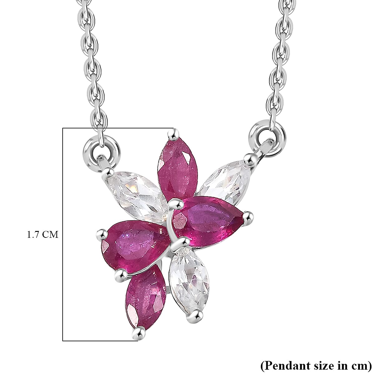 African Ruby & White Zircon Necklace (Size - 20) in Rhodium Overlay Sterling Silver 2.75 Ct.