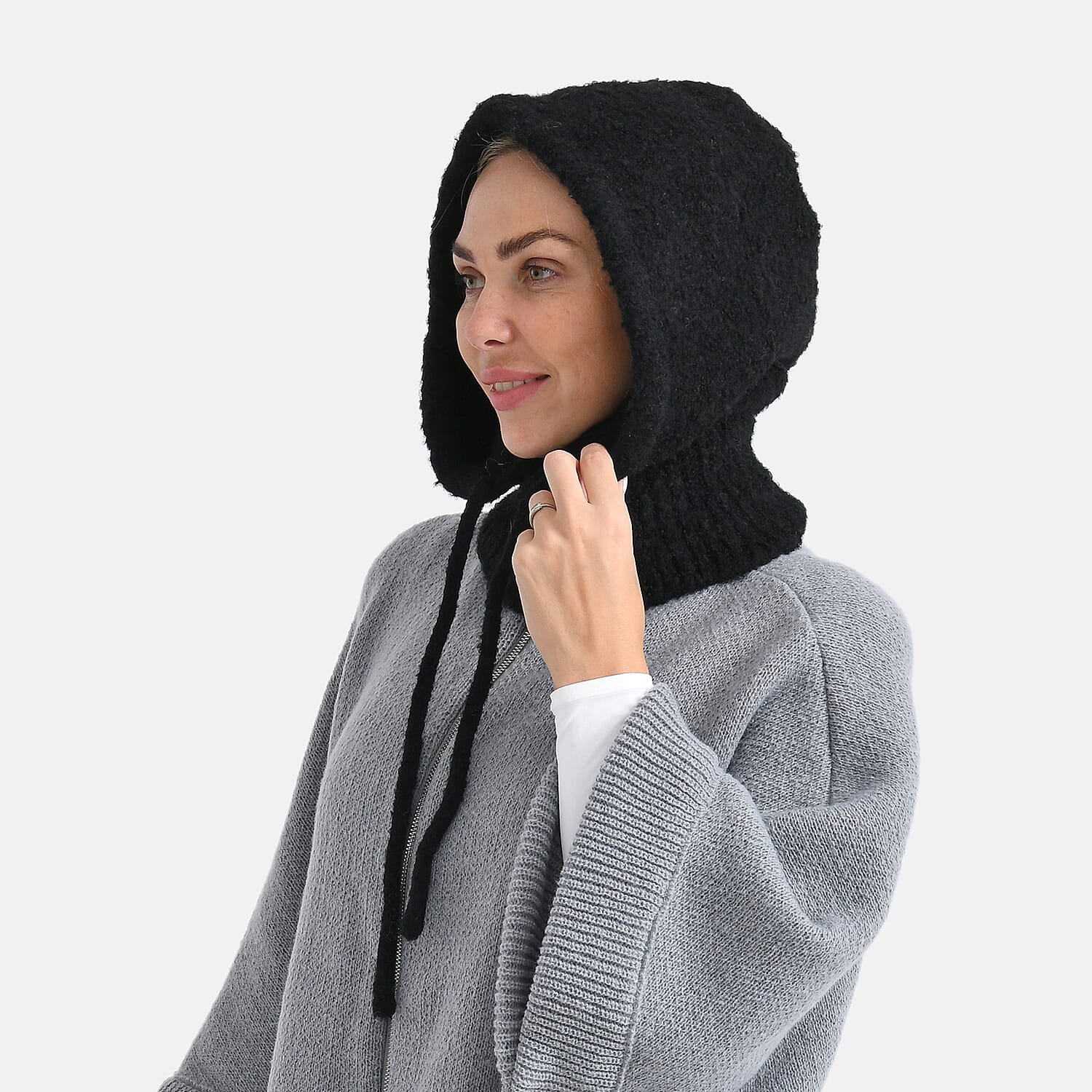 Hooded Drawstring Hat (28 x 24cm) - Black