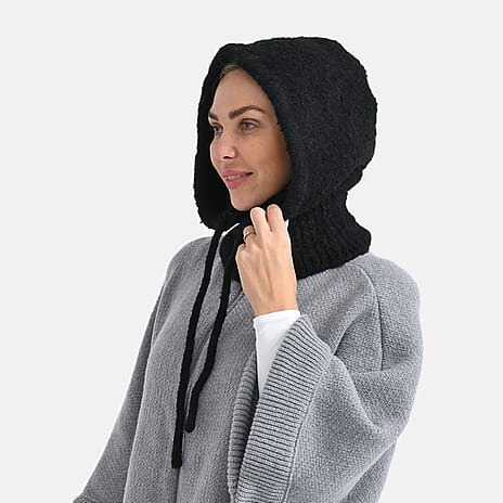 Hooded Drawstring Hat (28 x 24cm) - Black