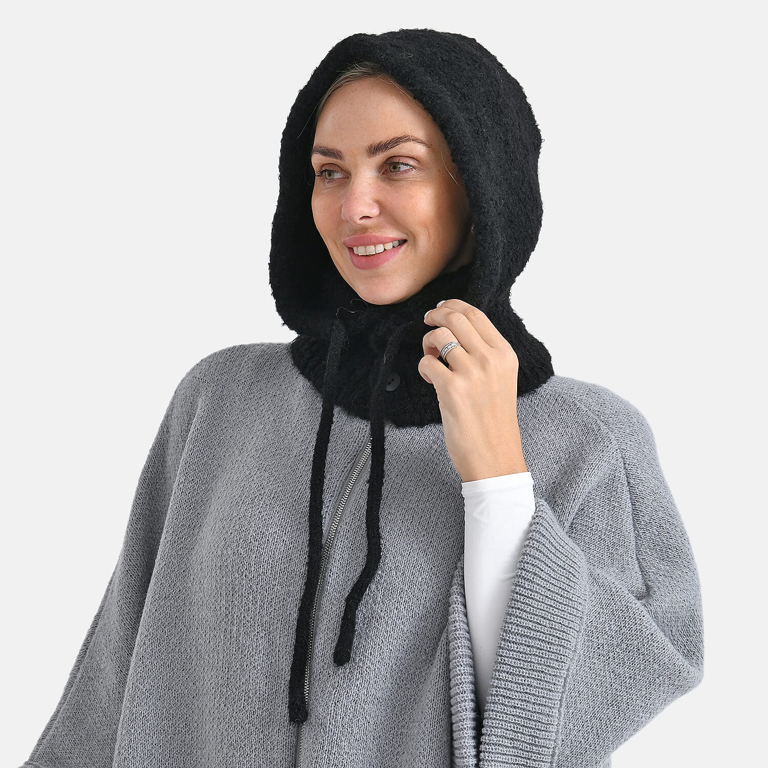 Hooded Drawstring Hat (28 x 24cm) - Black