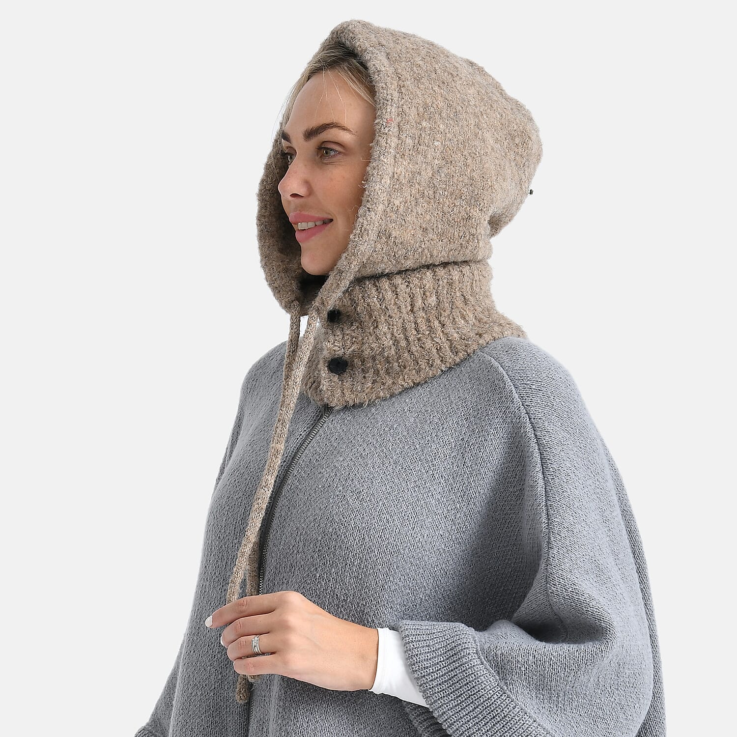 Hooded Drawstring Hat (28 x 24cm) - Mocha