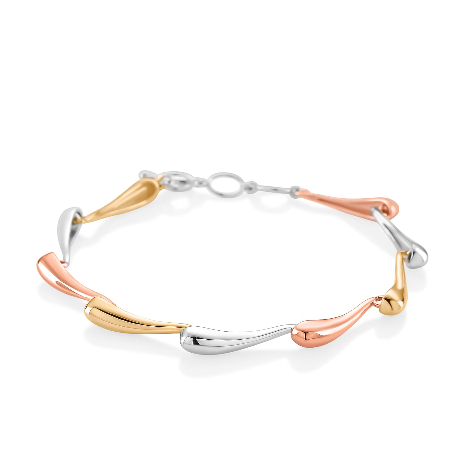 LucyQ Tri Drip Collection - Sterling Silver Bracelet (Size 7 - 1 Ext) with T-Bar Clasp in 18K Vermeil Tri Colour Plated, Silver Wt. 10.24 Gms.