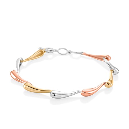LucyQ Tri Drip Collection - Sterling Silver Bracelet (Size 7 - 1 Ext) with T-Bar Clasp in 18K Vermeil Tri Colour Plated, Silver Wt. 10.24 Gms.