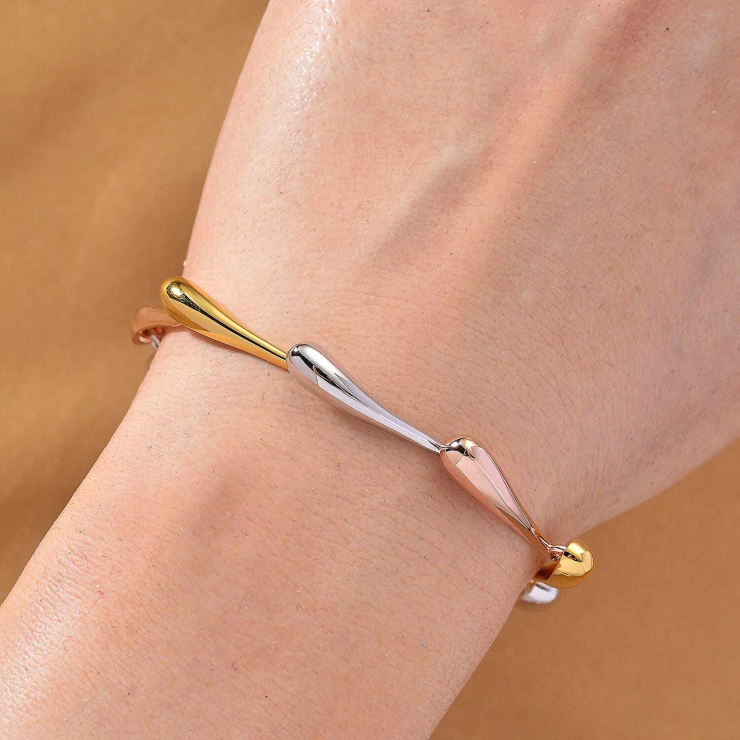 LucyQ Tri Drip Collection - Sterling Silver Bracelet (Size 7 - 1 Ext) with T-Bar Clasp in 18K Vermeil Tri Colour Plated, Silver Wt. 10.24 Gms.
