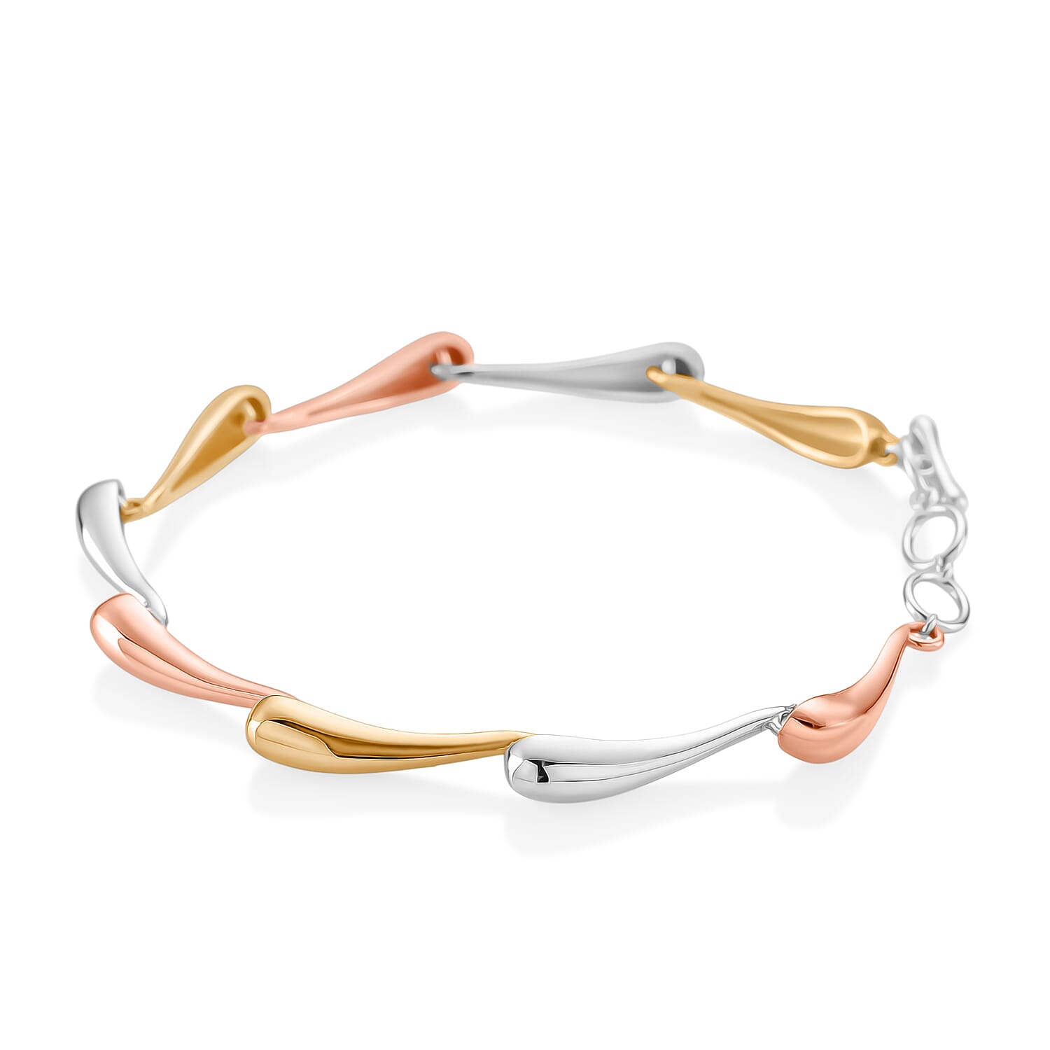 LucyQ Tri Drip Collection - Sterling Silver Bracelet (Size 7 - 1 Ext) with T-Bar Clasp in 18K Vermeil Tri Colour Plated, Silver Wt. 10.24 Gms.