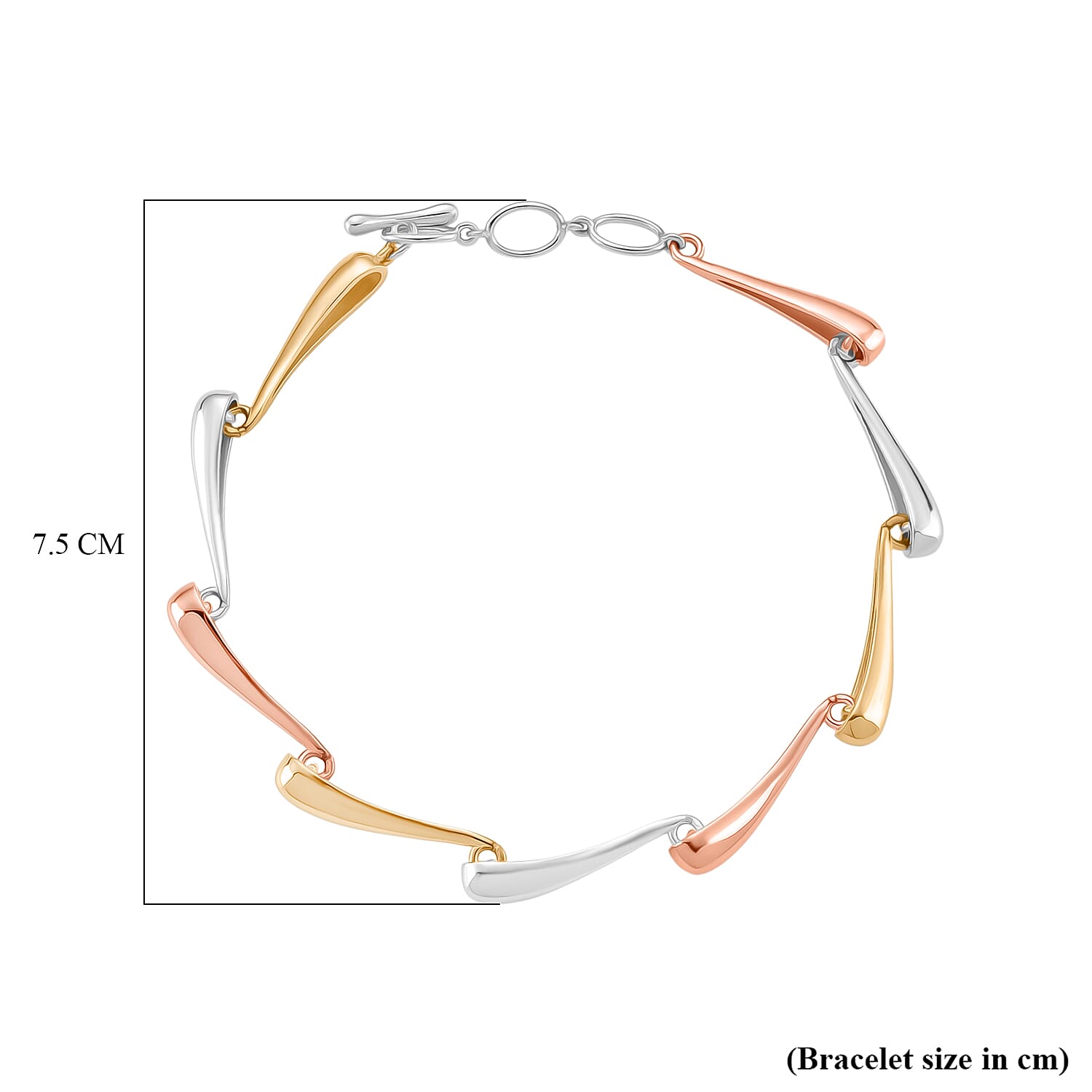 LucyQ Tri Drip Collection - Sterling Silver Bracelet (Size 7 - 1 Ext) with T-Bar Clasp in 18K Vermeil Tri Colour Plated, Silver Wt. 10.24 Gms.