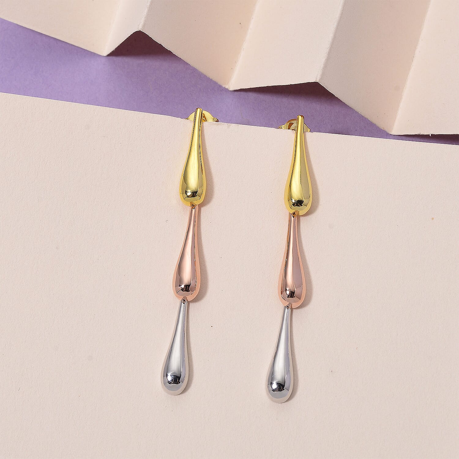 LucyQ Tri Drip Collection - Sterling Silver Earring in 18K Vermeil Tri Colour Plated