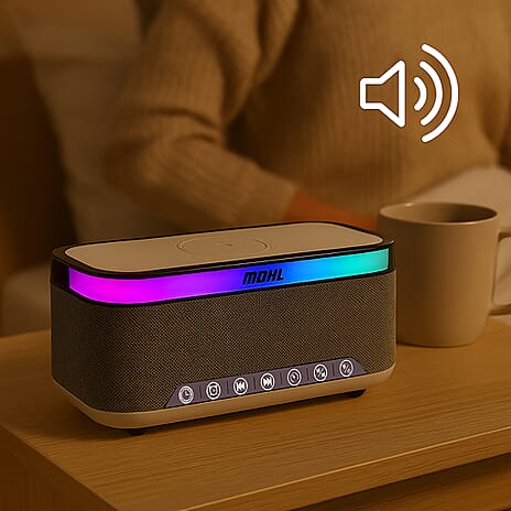 Wireless Charging Bluetooth Speaker with Alarm Clock & White Noise - White