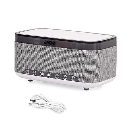 Wireless Charging Bluetooth Speaker with Alarm Clock & White Noise - White
