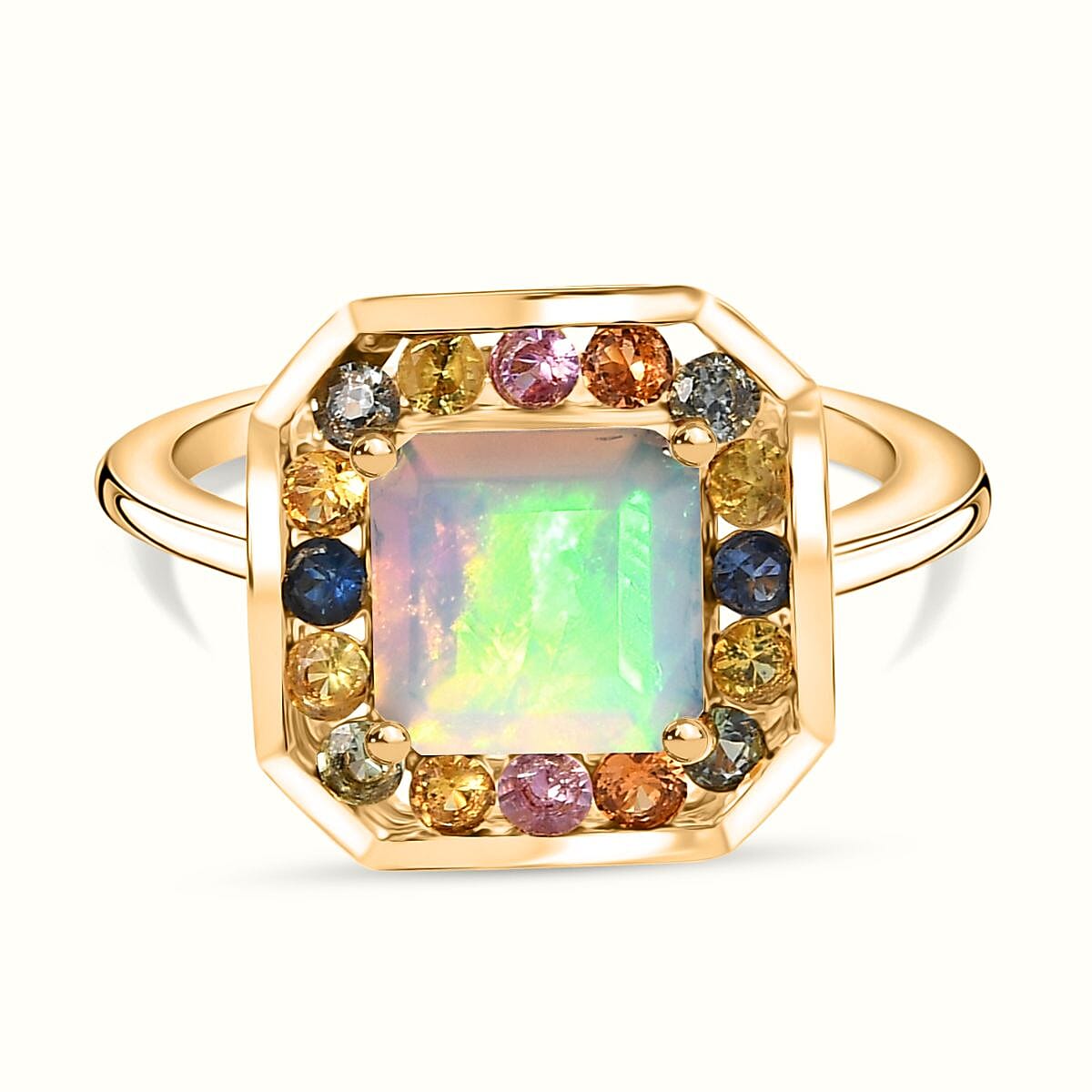 Djoy Natural Ethiopian Welo Opal & Multi Sapphire Garden of Light Ring in 18K Vermeil Yellow Gold Sterling Silver 2.38 Ct.
