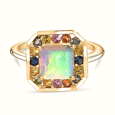 Djoy Natural Ethiopian Welo Opal & Multi Sapphire Garden of Light Ring in 18K Vermeil Yellow Gold Sterling Silver 2.38 Ct.