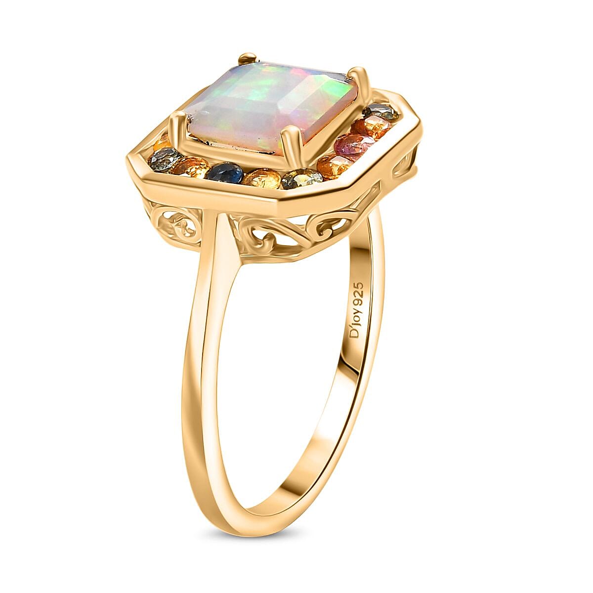 Djoy Natural Ethiopian Welo Opal & Multi Sapphire Garden of Light Ring in 18K Vermeil Yellow Gold Sterling Silver 2.38 Ct.