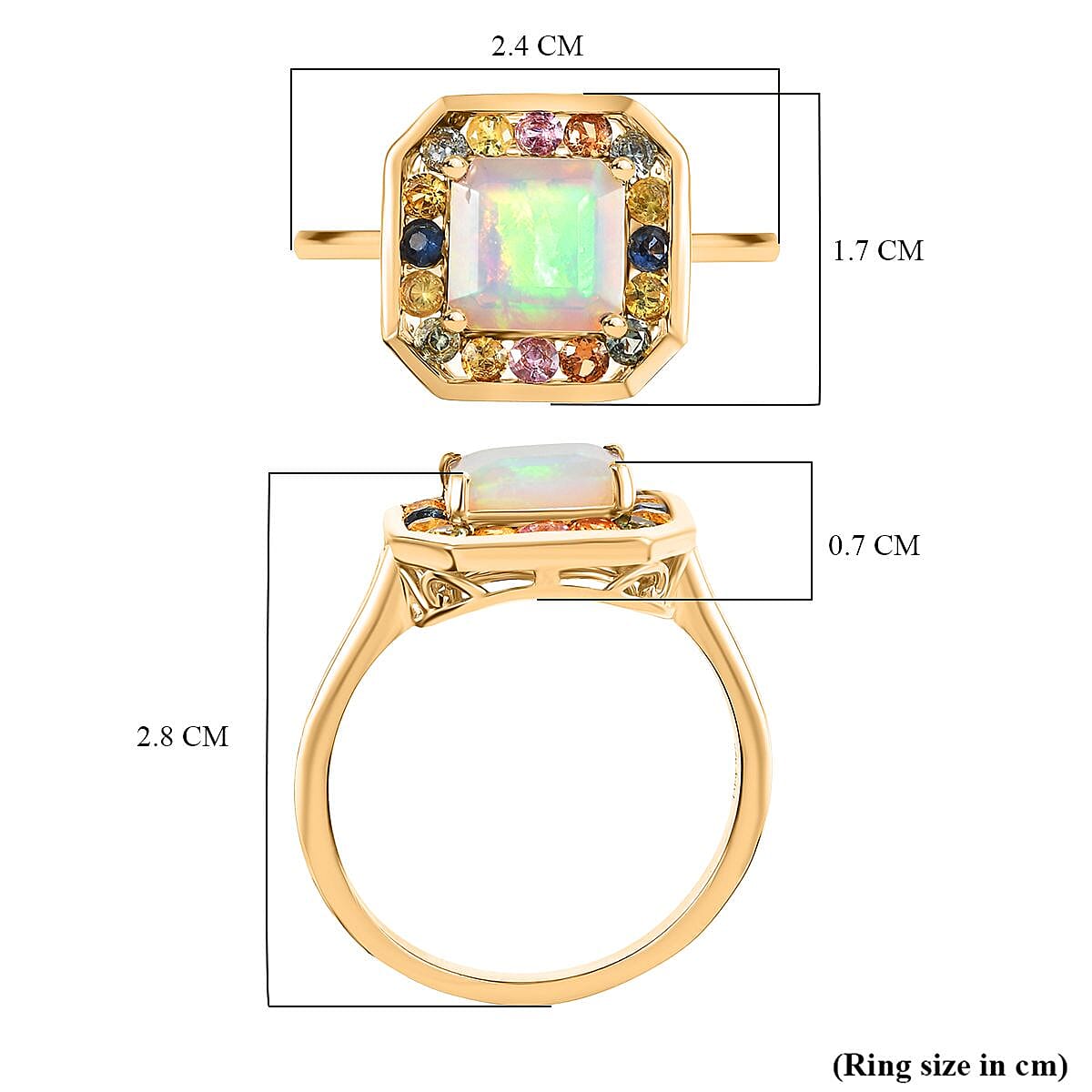Djoy Natural Ethiopian Welo Opal & Multi Sapphire Garden of Light Ring in 18K Vermeil Yellow Gold Sterling Silver 2.38 Ct.