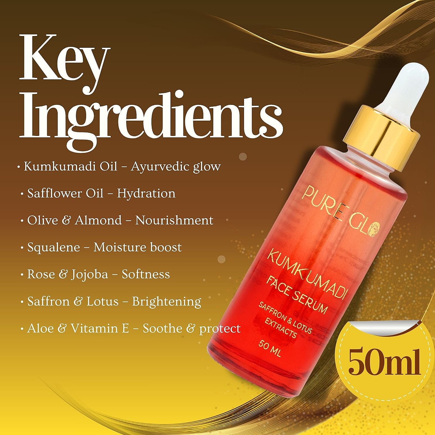 " Pure Glo Kumkumadi Facial Serum 50 ml-     1.69 oz"