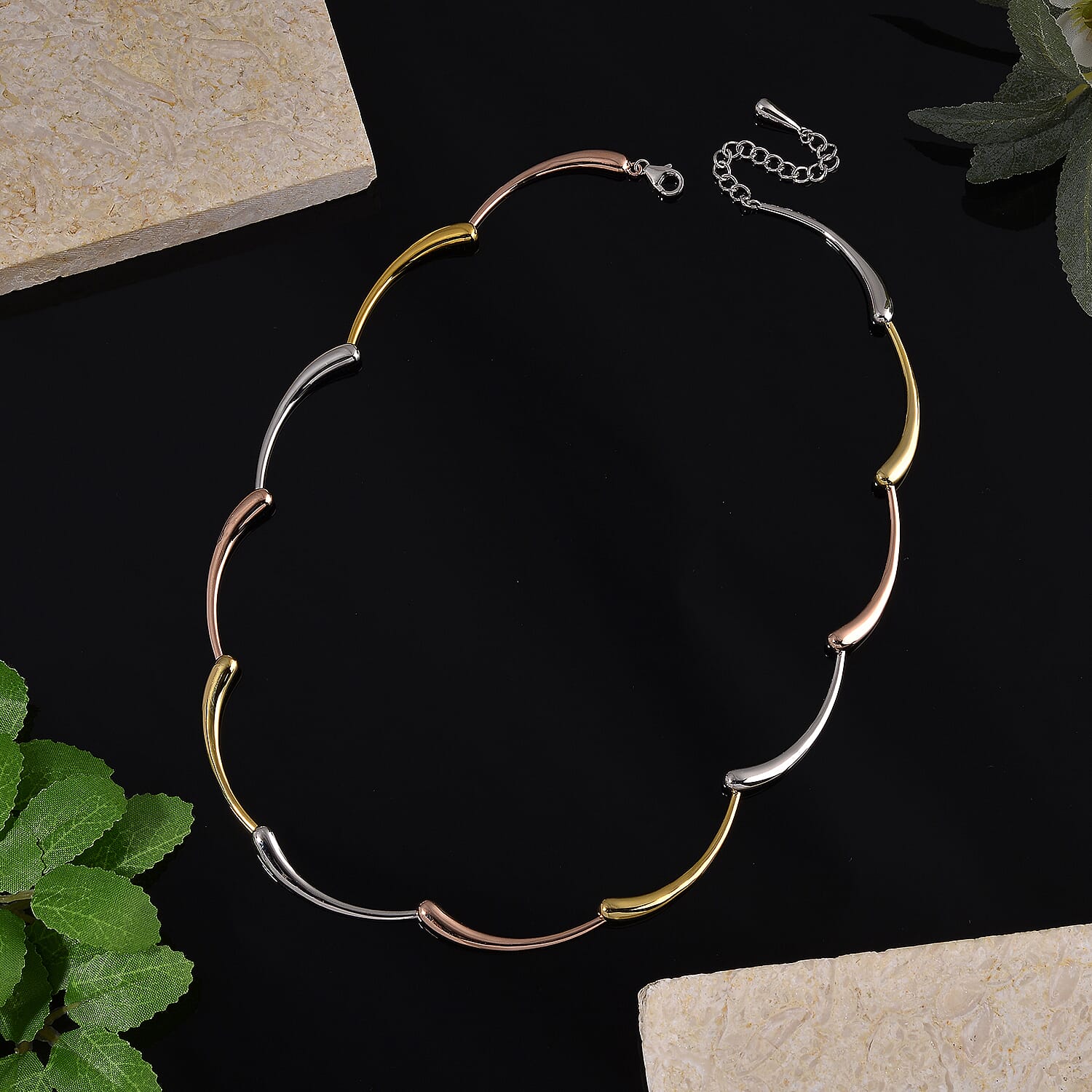 LucyQ Tri Drip Collection - Sterling Silver Necklace (Size 18 - 2 Ext) in 18K Vermeil Tri Colour Plated, Silver Wt. 28.90 Gms.