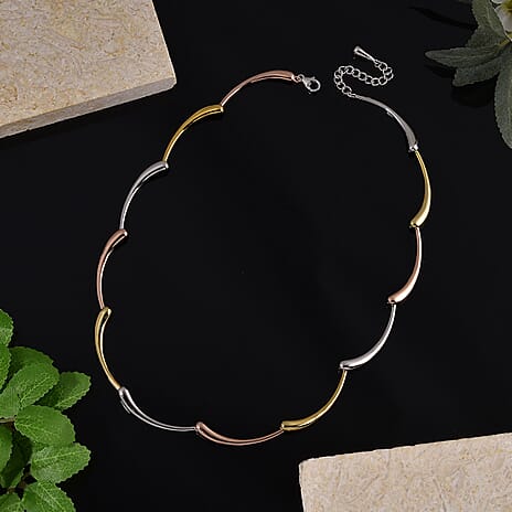 LucyQ Tri Drip Collection - Sterling Silver Necklace (Size 18 - 2 Ext) in 18K Vermeil Tri Colour Plated, Silver Wt. 28.90 Gms.