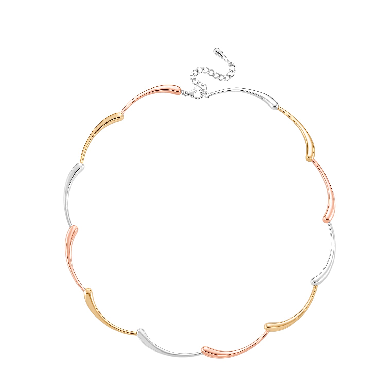 LucyQ Tri Drip Collection - Sterling Silver Necklace (Size 18 - 2 Ext) in 18K Vermeil Tri Colour Plated, Silver Wt. 28.90 Gms.