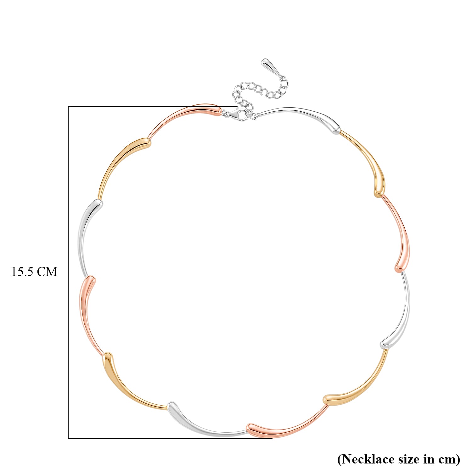 LucyQ Tri Drip Collection - Sterling Silver Necklace (Size 18 - 2 Ext) in 18K Vermeil Tri Colour Plated, Silver Wt. 28.90 Gms.