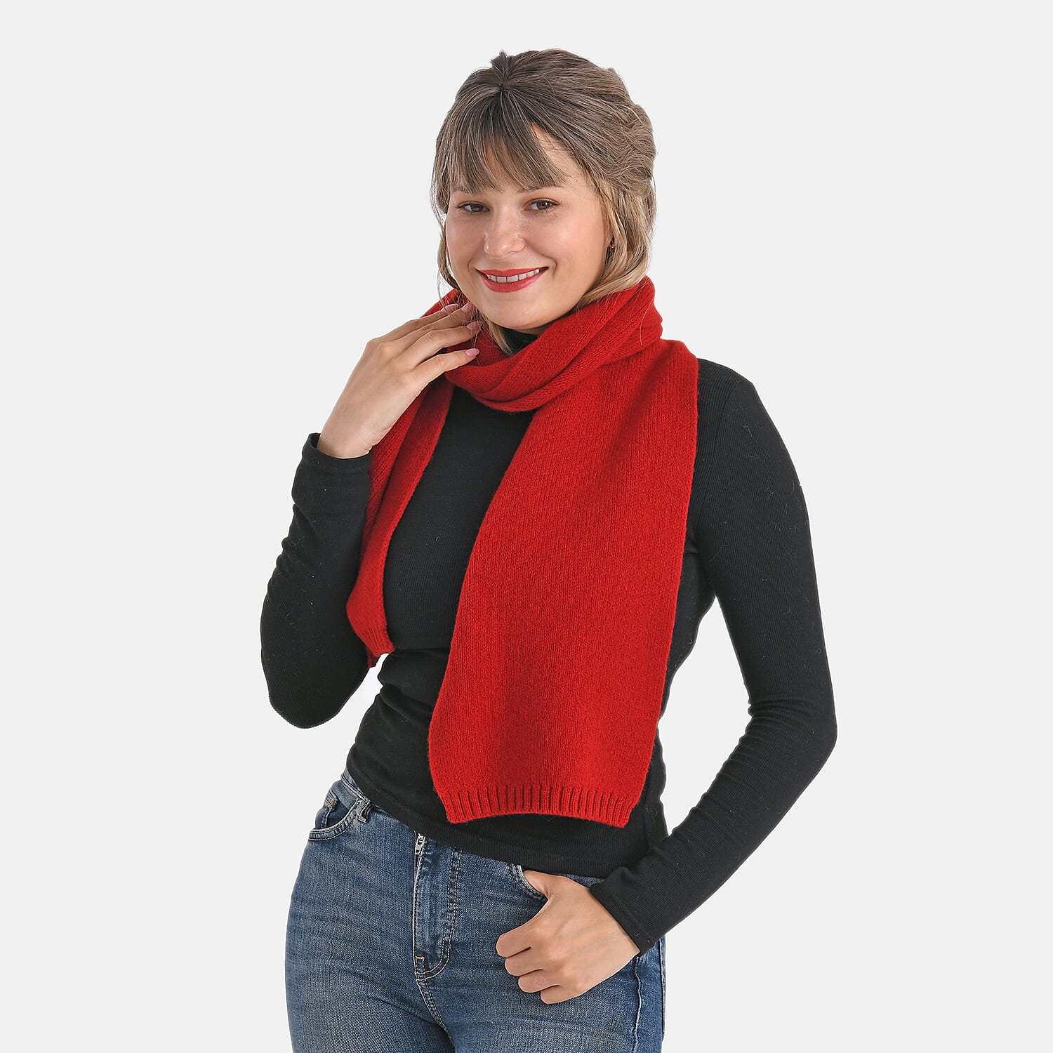 Wool-Solid-Scarf-Size-One-Size-Red