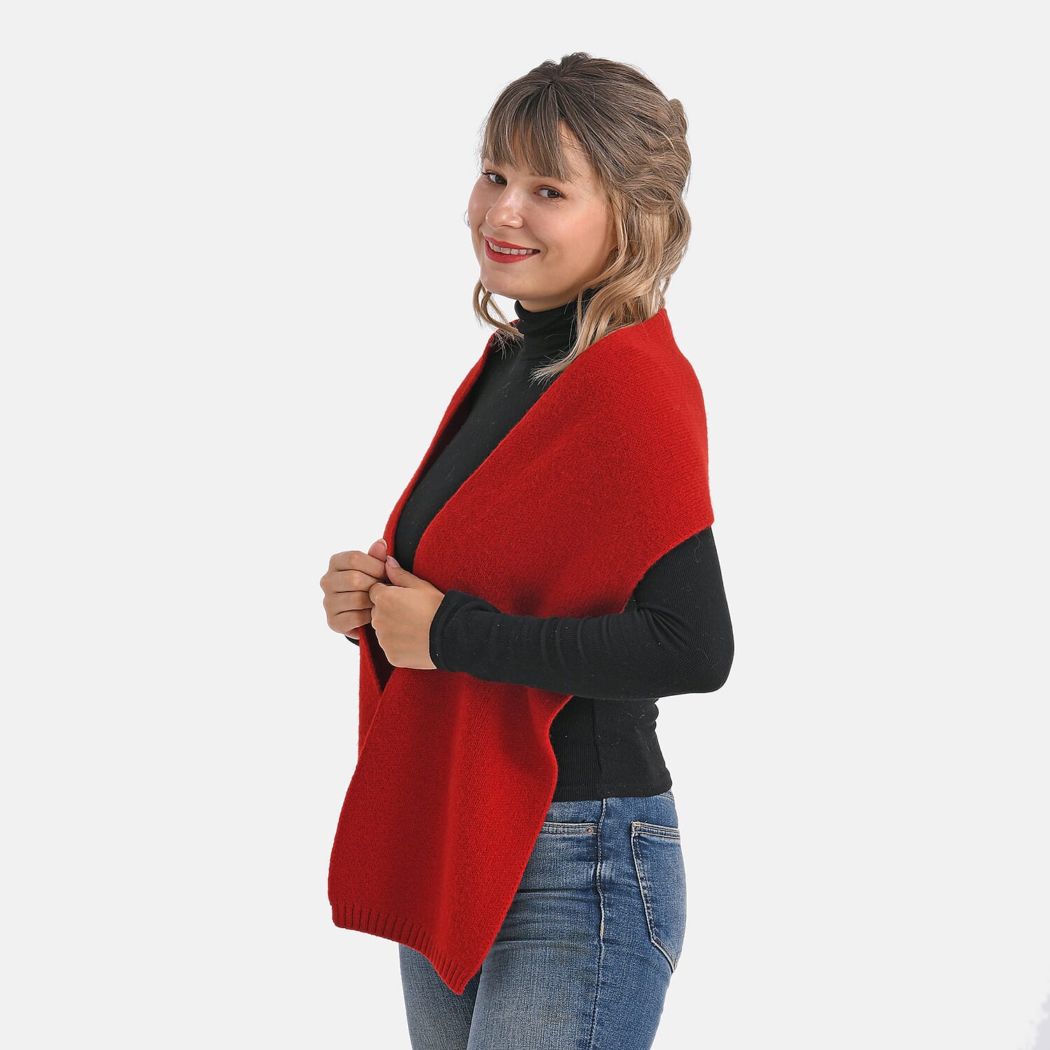 Wool-Solid-Scarf-Size-One-Size-Red