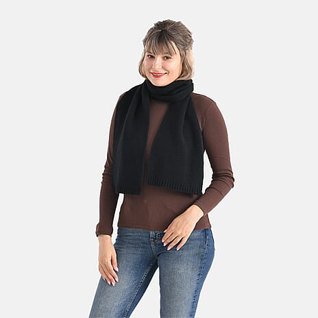 100% Wool Cosy Winter Scarf (150 x 21cm) - Black