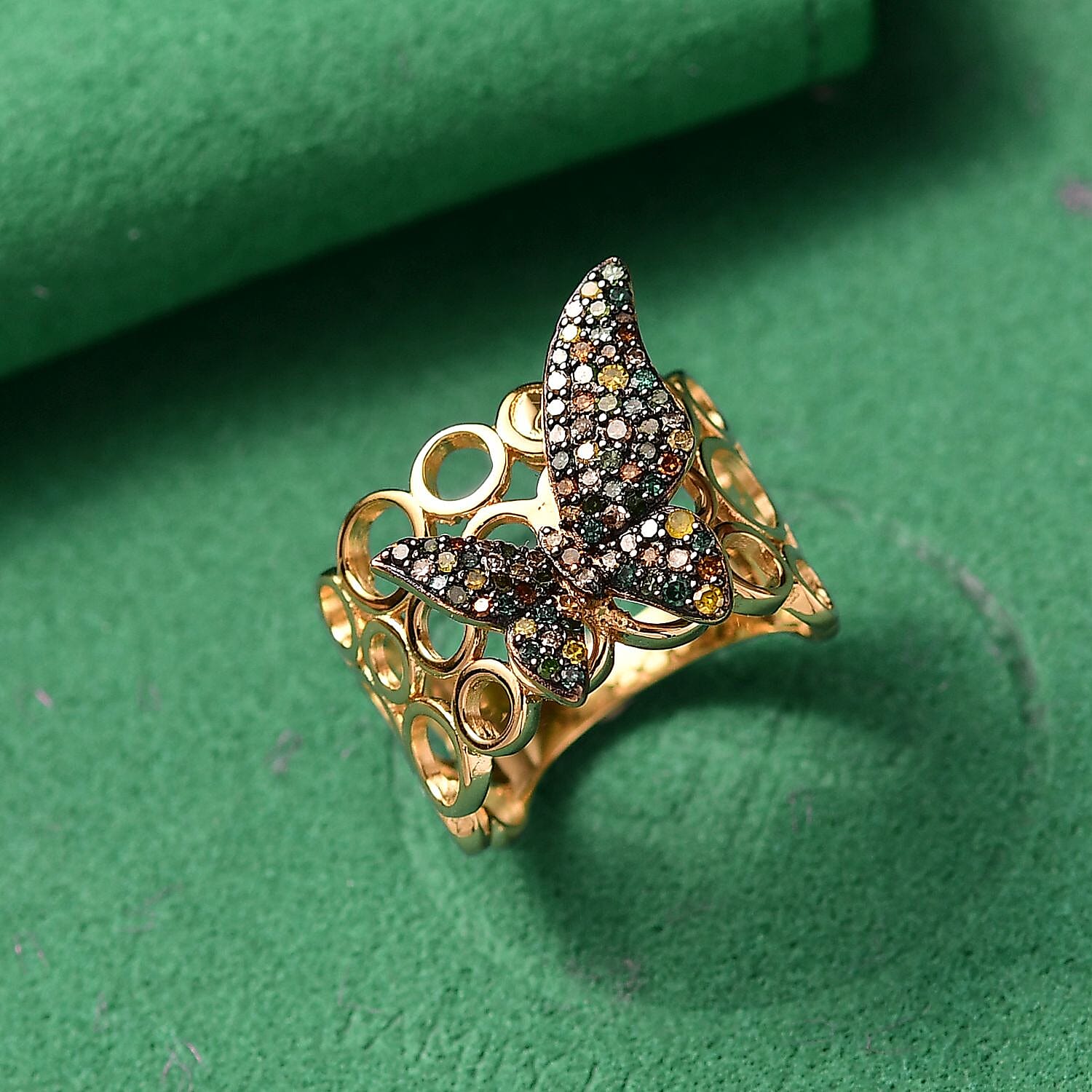 GP Italian Garden Collection - Champagne Diamond & Multi Gemstones Cluster Ring in 18K Vermeil Yellow Gold Plated Sterling Silver, 0.51 Ct.