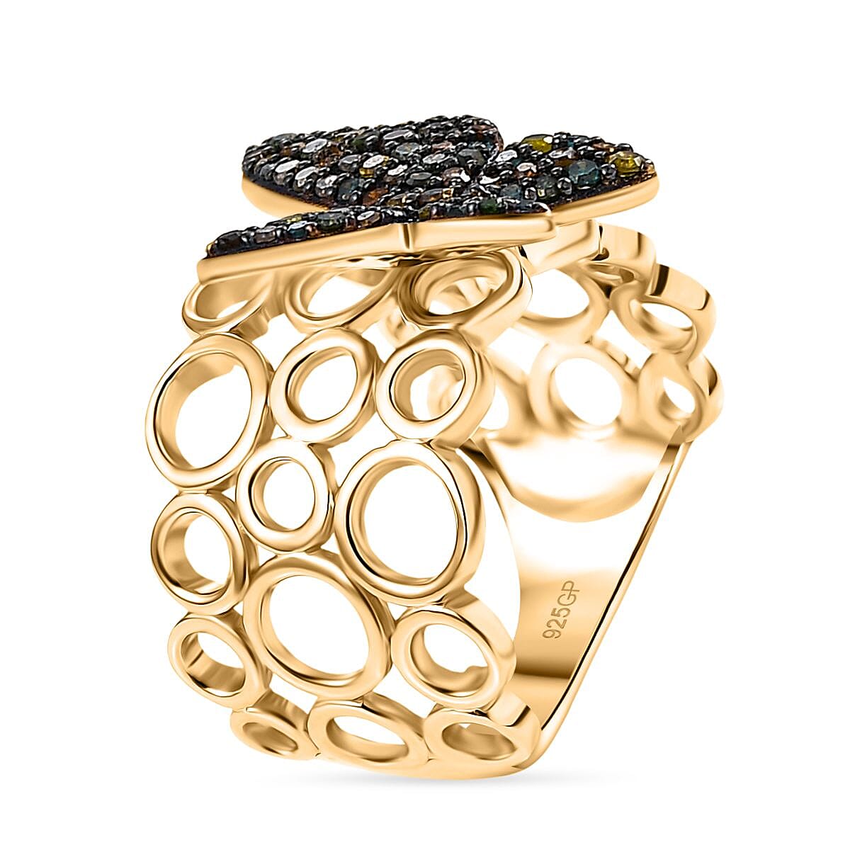 GP Italian Garden Collection - Champagne Diamond & Multi Gemstones Cluster Ring in 18K Vermeil Yellow Gold Plated Sterling Silver, 0.51 Ct.