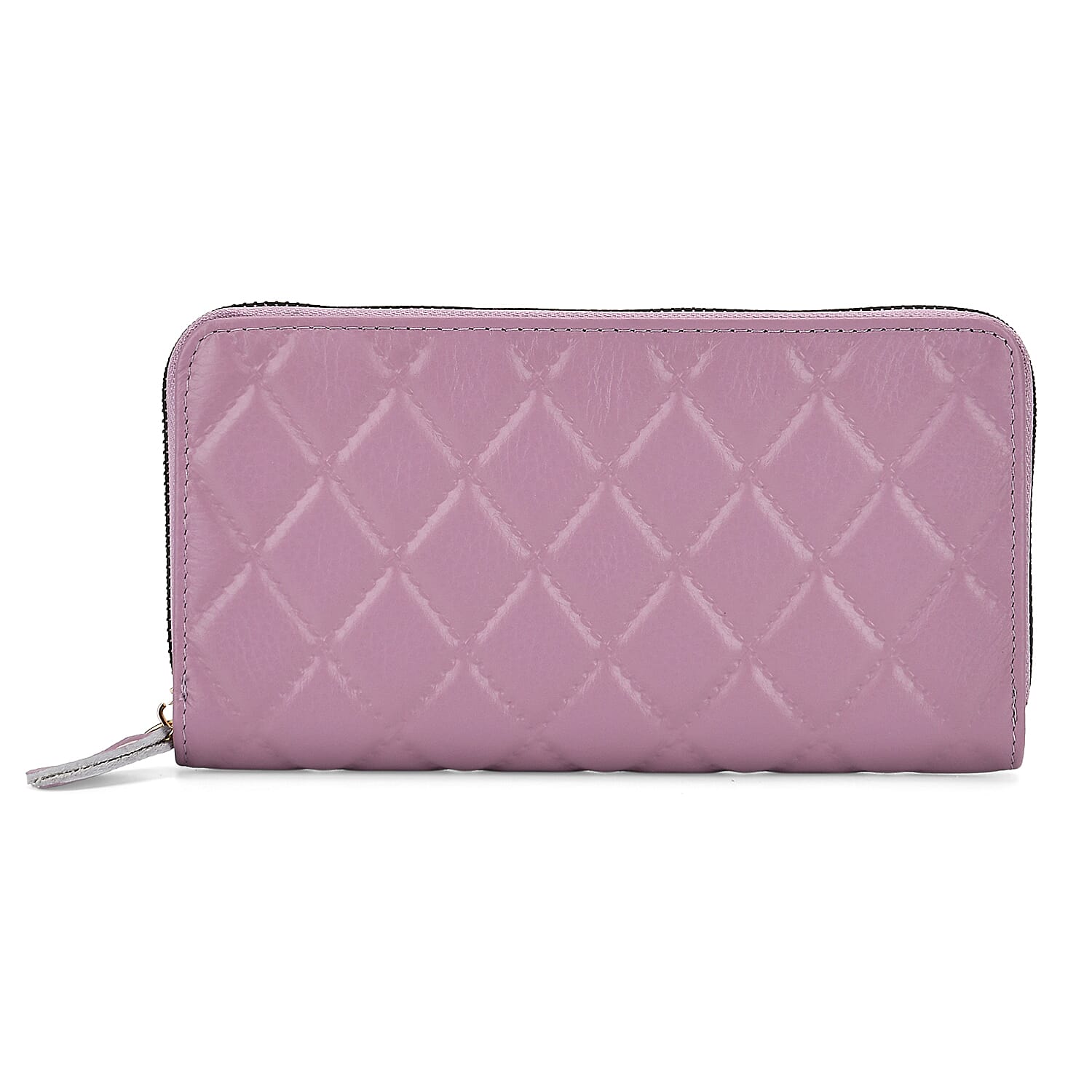 Closeout Deal- Genuine Leather Embossed Rhombus RFID Protected Clutch - Light Purple