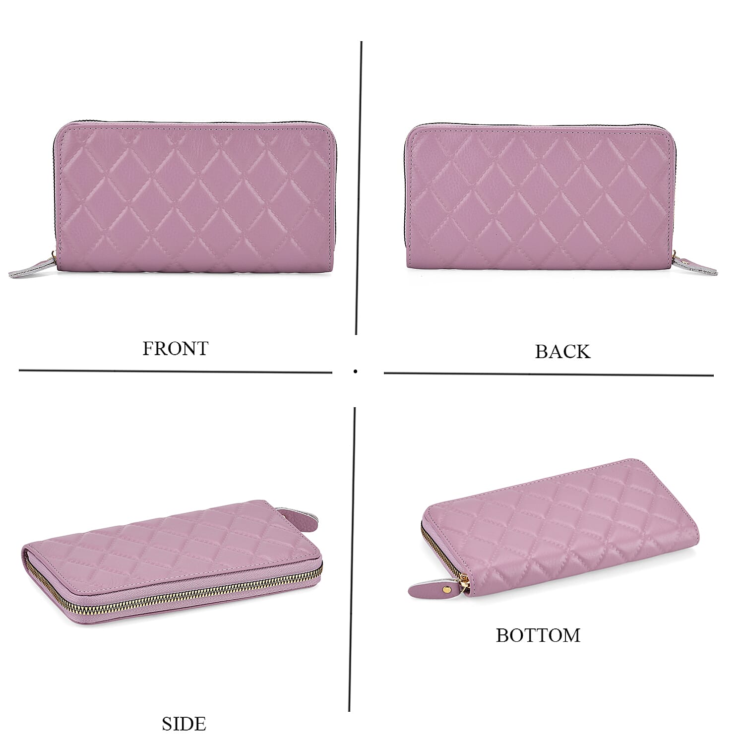 Closeout Deal- Genuine Leather Embossed Rhombus RFID Protected Clutch - Light Purple