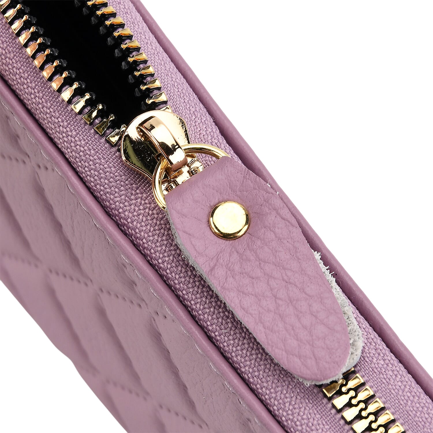 Closeout Deal- Genuine Leather Embossed Rhombus RFID Protected Clutch - Light Purple