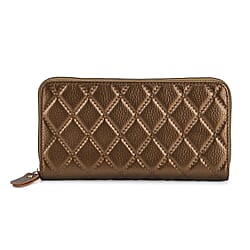 Closeout Deal - Genuine Leather Rhombus Pattern Embossed Wallet with RFID Protection