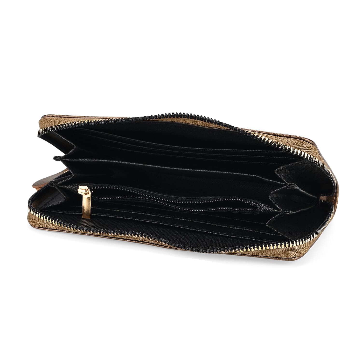 Closeout Deal- Genuine Leather Embossed Rhombus RFID Protected Clutch - Dark Gold