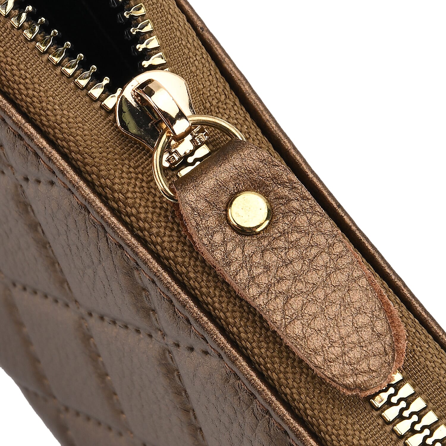 Closeout Deal- Genuine Leather Embossed Rhombus RFID Protected Clutch - Dark Gold