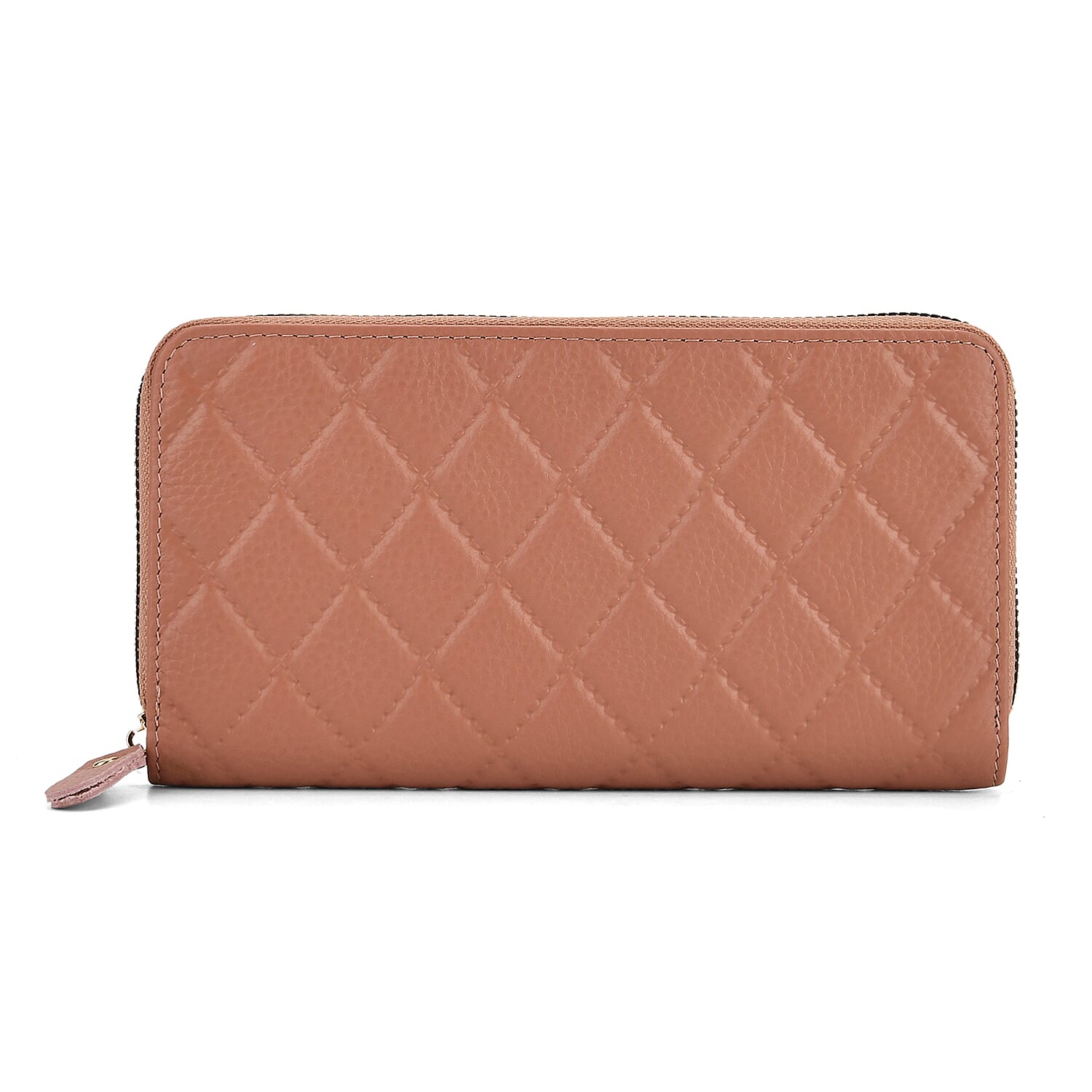 Closeout Deal- Genuine Leather Embossed Rhombus RFID Protected Clutch - Dusty Pink