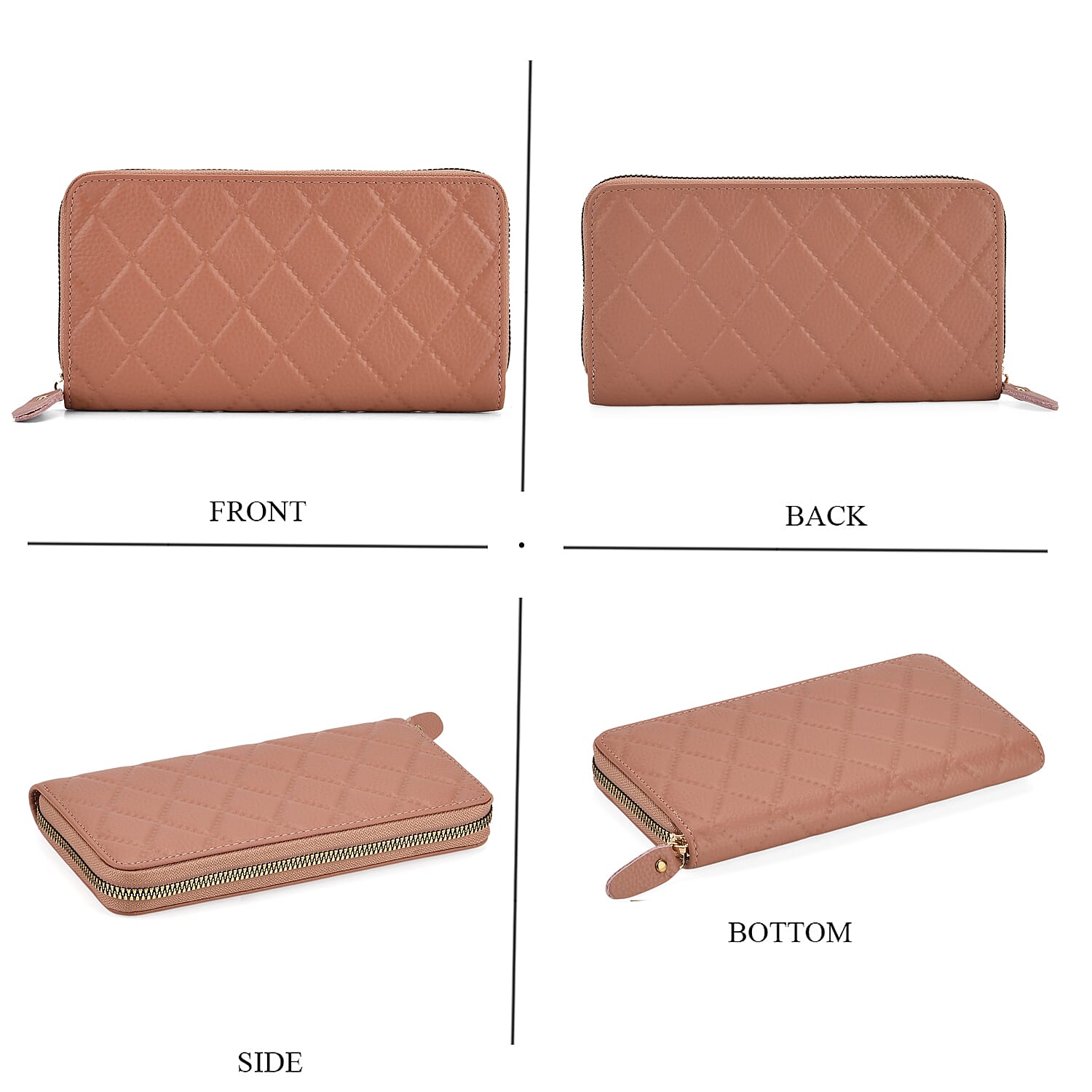 Closeout Deal- Genuine Leather Embossed Rhombus RFID Protected Clutch - Dusty Pink
