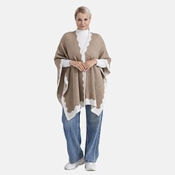 Styled By Knit Cape with Contrasting Scalloped Edge (One Size) - Beige