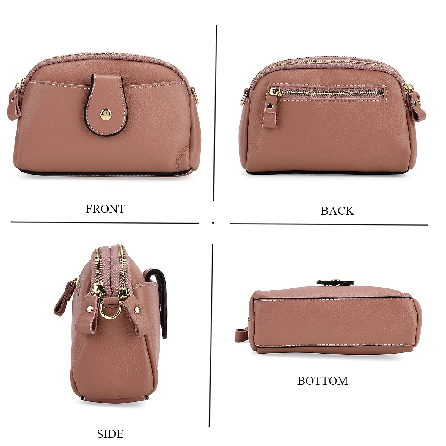 Set of 2 Genuine Leather Crossbody Bag & RFID Card Wallet - Dusty Pink